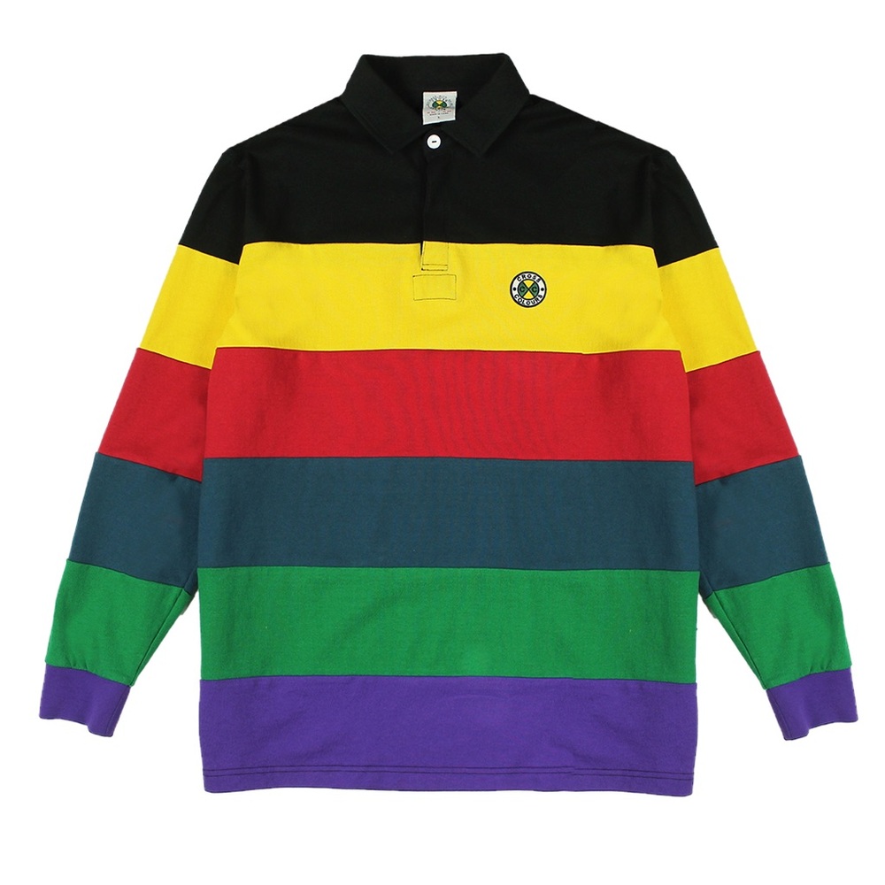 NWT Cross Colours Retro Stripe Mulitcolor Rugby Polo Sweater Shirt
